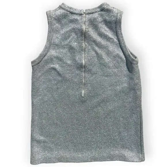 Vintage 60s 70s Goldworm Silver Metallic Knit Sleeveless Tank Top Size 8 - Picture 3 of 4